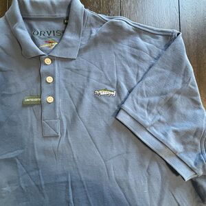 Orvis Polo Shirt Mens XXL Blue Limited Edition Fish Logo Golf Pique Casual - NEW